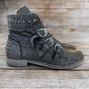 Divine Follie Italian Made Boots Women Size 7 Studded Side Zip Buckled Boots